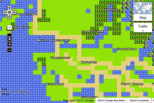 1º de Abril: Google lança versão 8 bits do Google Maps