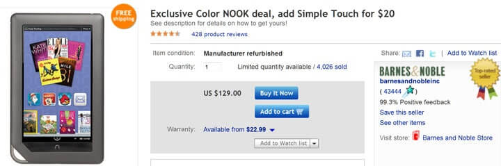 Barnes And Noble Offering Nook Color For 129 And For 20 More Get