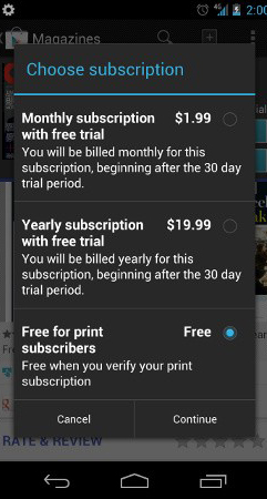 google play magazine subscription